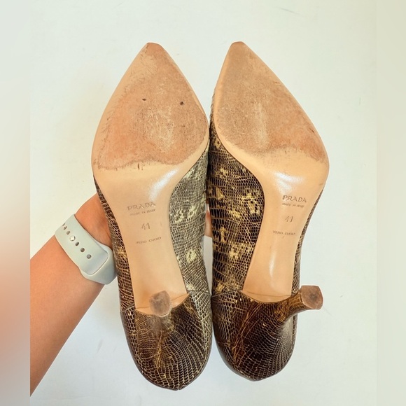 Prada Tan Brown Snakeskin leather pointed toe Pumps Vintage Retro EU 41 - Picture 7 of 10